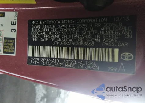 2014 Scion Tc from USA, damaged, VIN JTKJF5C77E3083868